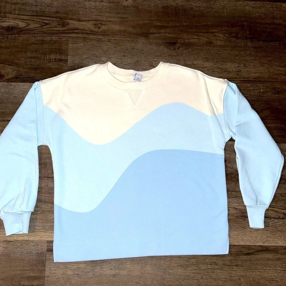 Old Navy Girl's Blue and Cream Color-block Crewneck Tunic Sweatshirt, XL